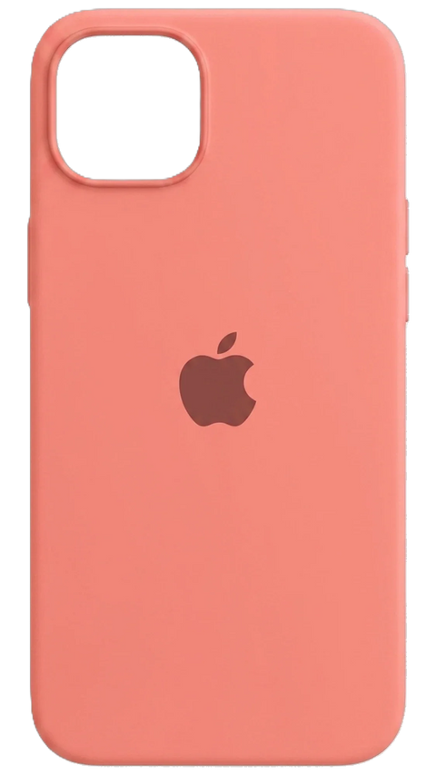 Pink silicone iPhone 14 Plus / 15 Plus case, back view