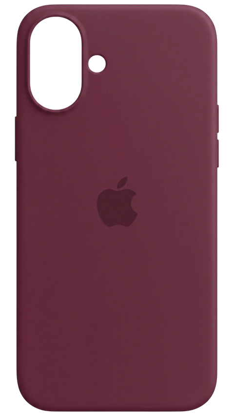 Burgundy silicone iPhone 16 Plus case, back view